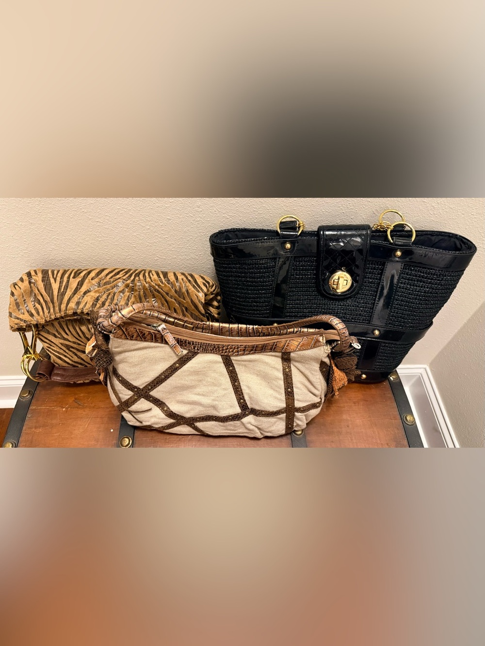 Bundle of 3 Boutique Purses - Canvas Straw Microfiber